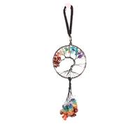 Soulnioi 7 Chakras Crushed Crystals Decor Car Charm Round Tree of Life Car Hanging Accessories Wall Decor Meditation Ornaments Good Luck