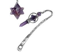 Soulnioi Anqitue Silver Metal Bookmark Beading Bookmark Amethsyt Crystal Quartz Merkaba Hexagonal Pointed and Merkaba Amethyst Pendulum Pendant