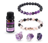 Soulnioi Aromatherapy Diffuser Gift Set Lava Rock Beads Bracelet with Lavender Eaaential Oil and Amethyst Crystal Raw Stone Women Birthday Gift for Stress Relief Relaxation