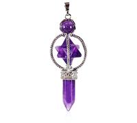 Soulnioi Astrology Set Amethyst Melkaba Hexagonal Pendulum Necklace Natural Crystal Quartz Pendant Necklace Hexagonal Pointed Energy Reiki