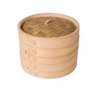 Soulnioi Bamboo Steamer, 15.3cm Two-Tier Dim Sum Steamer Basket, Natural, Round, 2 Pack, Includes Bamboo Lid and 2 Baskets, Great for Asian Cooking, Buns, Dumplings, Vegetables, Fish