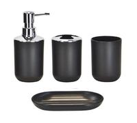 Soulnioi Bathroom Accessory Set, 4pcs Bath Countertop Decoration Accessories with Toothbrush Holder, Mouthwash Cup, Lotion Dispenser and Soap Dish - Black