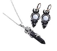 Soulnioi Black Agate Onyx Rose Hexagon Pendant Necklace and Witchcraft Black Arrow Labrador Pearl Earrings