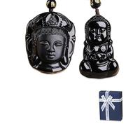 Soulnioi Black Obsidian Necklace Hand Carved Pendant Necklace Buddha Pendant Men's Pendant Women's Sweater Chain Accessories