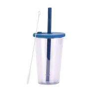 soulnioi Boba Glass Cup with Straw and Lid, 450ml Insulated Tumbler Bubble Tea Cup (Navy)