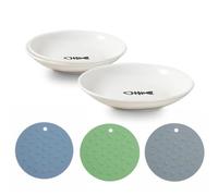 Soulnioi Ceramic Cat Food Plates Shallow Cat Dish Cat Bowl Cat Feeding Wide Bowl for All Cat&Dog With Non-slip Mat for Kittens,puppy and Small Animals Small Fish Pattern Cat Bowl
