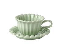 soulnioi Ceramic Coffee Mug, Cream Style Cappuccino Cup and Saucer Set, 250ML Breakfast Oatmeal Cup Creative Tea Milk Cup for Gift - Green