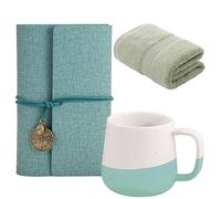 Soulnioi Ceramic Coffee Mug Creative Colorblock Green Cup Cute Water Drink Cup, Grass Green Absorbent Face Towels Washcloth, Cyan A6 Vintage Leather Journal Notebook for Birthday Gift