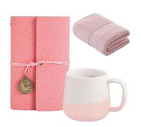 Soulnioi Ceramic Coffee Mug Creative Colorblock Pink Cup Cute Water Drink Cup, Pink Absorbent Face Towels Washcloth, Pink A6 Vintage Leather Journal Notebook for Birthday Gift
