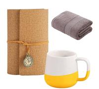 soulnioi Ceramic Coffee Mug Creative Colorblock Yellow Cup Cute Water Drink Cup, Brown Absorbent Face Towels Washcloth, Khaki A6 Vintage Leather Journal Notebook for Birthday Gift