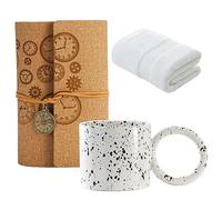 Soulnioi Ceramic Coffee Mug Creative Splash Ink Cup Cute Water Drink Cup, Beige Absorbent Face Towels Washcloth, Khaki A6 Vintage Leather Journal Notebook for Birthday Gift