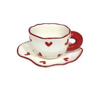 Soulnioi Ceramic Coffee Mug, Cute Cappuccino Cup and Saucer Set, 180ML Handpainting Tea Cup Milk Cup for Gift - Red Heart