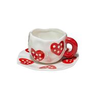 Soulnioi Ceramic Coffee Mug, Cute Heart Cappuccino Cup and Saucer Set, 340ML Hand-Painting Tea Cup Creative Latte Milk Cup for Gift - Red Heart
