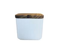 Soulnioi Ceramic Combination Seasoning Jar in 1,Square Seasoning Jar With Spoon,Ceramic Spice Jar With Wood Lid Salt Container Sugar Bowl White
