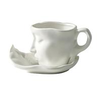 Soulnioi Ceramic Tea Cup and Saucer Set Human Face Kissing Couple Coffee Mug Teacup (260ml), Creative Gift for Friends/Family (White)