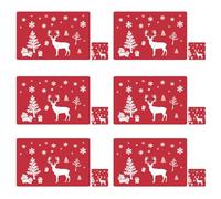 Soulnioi Christmas Placemat and Coasters Set of 6, PVC Christmas Table Mats and Coasters Cutlery Set Heat Resistant Waterproof Place Mats Cup Mats for Dining Table Decor - Red Reindeer