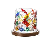 Soulnioi Colorful Drinking Glasses Hand Painted Colored Water Glasses with Wooden Coaster, Whiskey Tumbler for Rum, Bourbon, Scotch, Whisky Gifts for Men Women