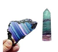 Soulnioi Colorful Striped Fluorite Ornaments Irregular Triangle Shaped Crystal Stone and Crystal Multi-Colored Fluorite Hexagonal Single-Pointed Column, for Reiki Healing Energy Crystal Meditation