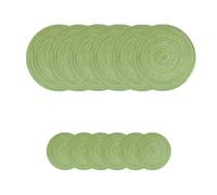 Soulnioi Cotton Place Mats and Coasters, Round Placemats, 30cm Heat Resistant, 11cm Coasters for Kitchen, Dining Table, Set of 6 - Green