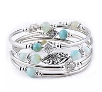 soulnioi Crystal Beaded Silver Bangle Wrap Bracelet Multilayered Bohemian Bracelets with Natural Stones, Jewellery Gifts for Women/Girls (Amazonite)