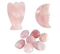 Soulnioi Crystals and Healing Stones Sets, 7pcs Pink Crystal Stones, 1pc Pink Crystal Moon Pendulum, 1pc Pink Crystal Guardian Angel for Beginners Meditation