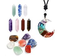 Soulnioi Crystals and Healing Stones Sets for Beginners 15PCS Colorful Healing Crystals Kit Include Chakra Pillars & Tumbled Chakra Stones, Healing Crystal Necklace for Meditation