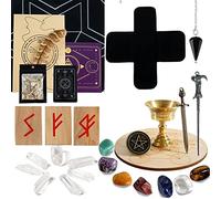 Soulnioi Crystals Healing Stones Set, Witchcraft Supplies Set with 7 Chakra Stones, Sage, Scepter, Star Coin, Sword, Grail, Obsidian Pendulum, Turkey Feather, Rune for Meditation Spiritual Healing