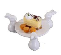 Soulnioi Easter Cake Stand,Bunny Rabbit Ceramic Plate,Dishes for Dessert Food Server Tray Ceramic Snack Stand Earring Organizer Tray for Wedding,Mother's Day Easter Day Three Bunnies