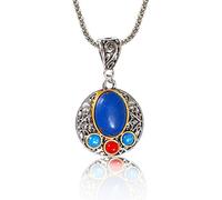 Soulnioi Flower Colored Opal Lapis Lazuli Pendant Necklace, Spritual Healing Jewellery Gifts for Women