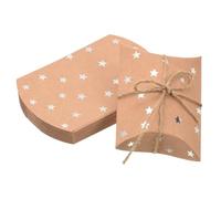 Soulnioi Foil Printed Wedding Favour Boxes with Twine - 50-Pack Kraft Pillow Boxes for Sweets, Candy, Small Gifts or Keepsakes - Silver Star