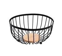 Soulnioi Fruit Basket Iron Wire Modern Fruit Bowl with Wooden Base Round Fruit Holder Fruit Storage for Vegetable Snack Bread Basket Home Decor - Black
