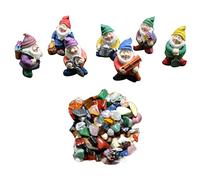 Soulnioi Garden Statue Cute 7 Elves Resin Ornaments Bonsai Decoration Dwarf Miniature Figurines and Crystal Gravel 50g, Goblin Sculpture for Outdoor Garden, Patio, Porch-Yard Art Decoration