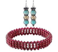 Soulnioi Garnet Burgundy Crystal Handwoven Multilayer Bracelet and Vintage Thai Silver Turquoise Champagne Crystal Earrings, Jewelry Gift for Women Girls