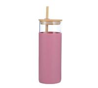 soulnioi Glass Tumbler with Bamboo Lid and Straw, 600ml Glass Water Bottle with Silicone Protective Sleeve, for Iced Coffee Cup,Boba Tea Cup Glass Travel Cup (Rose Pink)