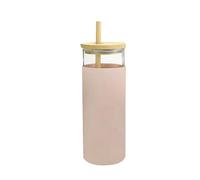 soulnioi Glass Tumbler with Bamboo Lid and Straw, 600ml Glass Water Bottle with Silicone Protective Sleeve, for Iced Coffee Cup,Boba Tea Cup Glass Travel Cup (Light Pink)