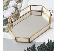 Soulnioi Gold Glass Mirrored Tray Polygon Decorative Tray Jewelry Perfume Organizer Makeup Tray for Dresser Tabletop Home Decor - 20cm