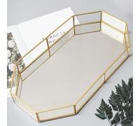 Soulnioi Gold Glass Mirrored Tray Polygon Decorative Tray Jewelry Perfume Organizer Makeup Tray for Dresser Tabletop Home Decor - 31.5cm