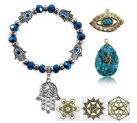Soulnioi Healing Blue Crystal Fatima Palm Pendant Evil's Eye Beaded Bracelet African Turquoise Stone Pendant Blue Agte Eye Pendant 3Pcs Pyramid Electroplating Copper Sticker for Decor Gift