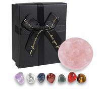 Soulnioi Healing Crystal 7 Chakra Gemstones Raw Stone on Rose Quartz Crystal Hexagram Stand Seven Star Array for Reiki Relaxation Fengshui Ornament Decoration