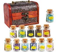 Soulnioi Healing Crystal Crushed Stone Mini Wishing Bottles Set 12Pcs Gemstones Tumbled Stones Collection Kit with Wooden Box for Decor DIY Craft Meditation Gift