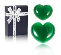 Soulnioi Healing Crystal Green Cat's Eye Crystal Heart Shape Gemstone Love Pocket Plam Stone Worry Stones Tumbled Stones for Reiki Meditation Therapy Birthday Gift - 2Pcs(3cm & 4.5cm)