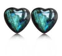 Soulnioi Healing Crystal Heart Moonstone Crystal Labradorite Palm Stone Mini Love Pocket Stone Tumbled Worry Stone for Reiki Meditation Therapy Stress Relief Home Decor - 2Pcs 2-3cm
