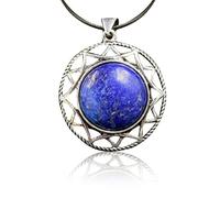 soulnioi Healing Crystal Lapis Lazuli Round Crystal Hexagram Pendant Necklace 1Pcs