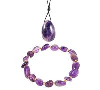 Soulnioi Healing Crystal Natural Amethyst Crystal Egg Shape Massage Ball Pendant Necklace and 1Pcs Irregular Beads Bracelet for Yoga Reiki Meditation Luck Girls Gift