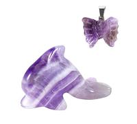 Soulnioi Healing Crystal Natural Amethyst Crystal Set of Butterfly Pendant Necklace and Mini Dolphin Ornament for Reiki Luck Decoration Gift