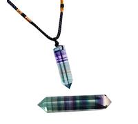 Soulnioi Healing Crystal Natural Colorful Fluorite Double-Pointed Crystal Column Hexagonal Prism 4-5cm and Natural Colorful Fluorite Column Pendant 3-4.5cm for Reiki Healing