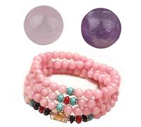 Soulnioi Healing Crystal Natural Energy Rose Quartz Crystal Amethyst Crystal Seven Star Array Ball Pink Crystal Beads Bracelet for Yoga Reiki Spiritual Meditation