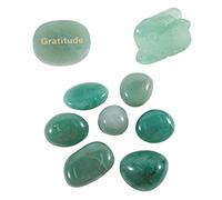 Soulnioi Healing Crystal Natural Green Aventurine Crystal Set of Rabbit Ornaments Elliptical Carve "Gratitude" Stone Ornament and 7Pcs Irregular Raw Pocket Stone for Luck Decor Gift