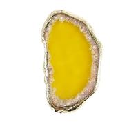 Soulnioi Healing Crystal Natural Polished Undrilled Yellow Agate Stone Slices Irregular Geode Slices with Gold Edge for Wedding Party Cards Gifts DIY Reiki Desk Decor（6-7cm）