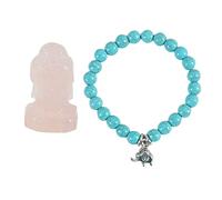 Soulnioi Healing Crystal Natural Rose Quartz Crystal Buddha Statue Ornament 1.5 Inch and Turquoise Crystal Elephant Pendant Beads Bracelet for Yoga Reiki Meditation Decoration